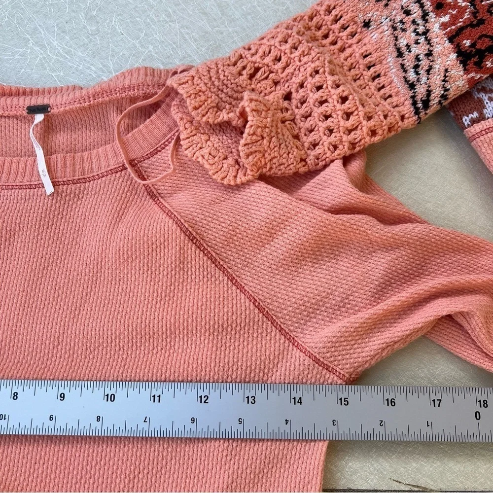Free People BohoThermal Cuff Tee Rio Orange Long Sleeve Women Size Medium